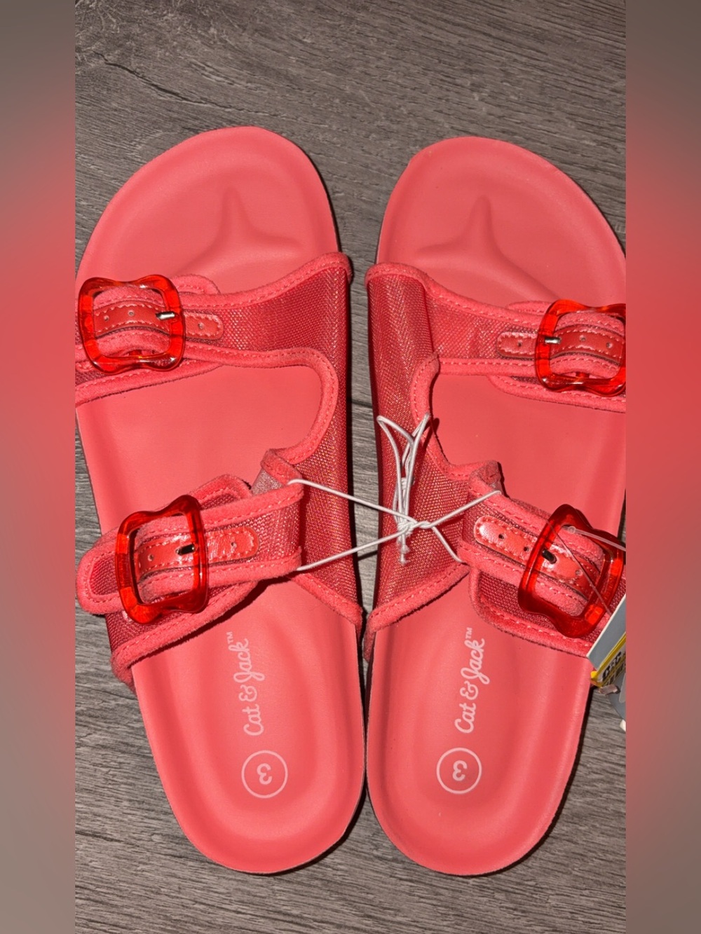 Cat & Jack Girls Size 3 Pink Mesh Double Buckle Adjustable Slide Sandals New!